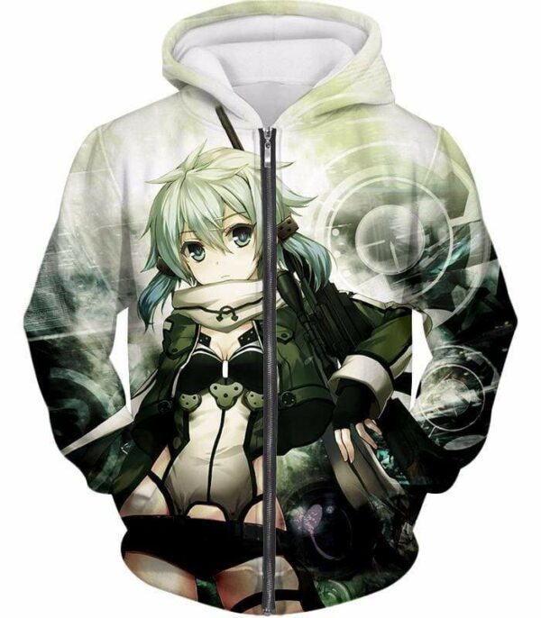 Sword Art Online Asada Shino VRMMORPG Gun Gale Online Player Cute Anime Graphic Hoodie - Zip Up Hoodie