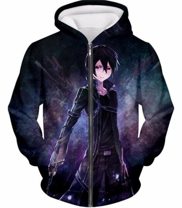 Sword Art Online Avatar Kirito The Black Swordsman Anime Black Zip Up Hoodie - Sword Art Online Hoodie - Zip Up Hoodie