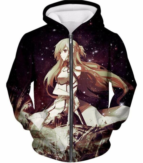 Sword Art Online Beautiful Blonde Asuna Yuuki Cute Avatar Graphic Hoodie - Sword Art Online Hoodie - Zip Up Hoodie