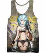 Sword Art Online Cool Gun Gale Online Promo Girl Asada Shino Cool Grey Anime Zip Up Hoodie - Sword Art Online Zip Up Hoodie - Tank Top