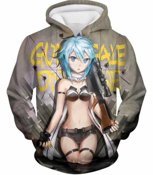 Sword Art Online Cool Gun Gale Online Promo Girl Asada Shino Cool Grey Anime Zip Up Hoodie - Sword Art Online Zip Up Hoodie - Hoodie