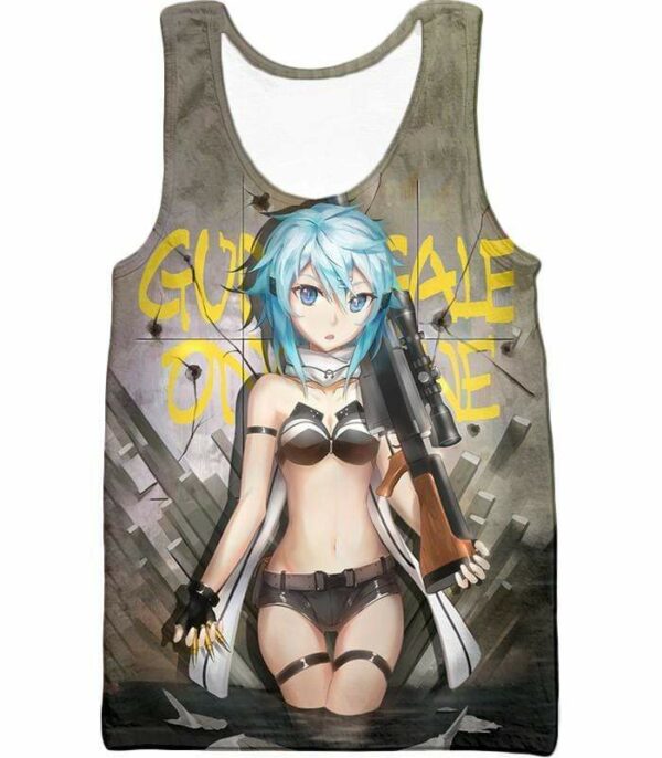 Sword Art Online Cool Gun Gale Online Promo Girl Asada Shino Cool Grey Anime Hoodie - Sword Art Online Hoodie - Tank Top