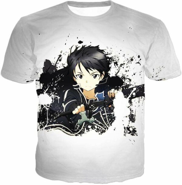 Sword Art Online Cool Hero Kirigaya Kazuto Aka Kirito Action White Hoodie - Sword Art Online Hoodie - T-Shirt