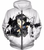 Sword Art Online Cool Hero Kirigaya Kazuto Aka Kirito Action White Hoodie - Sword Art Online Hoodie - Zip Up Hoodie