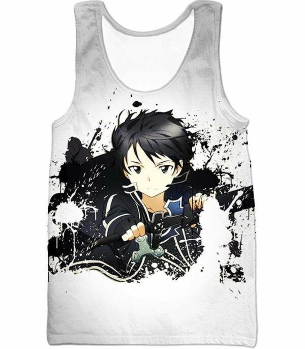 Sword Art Online Cool Hero Kirigaya Kazuto Aka Kirito Action White Hoodie - Sword Art Online Hoodie - Tank Top