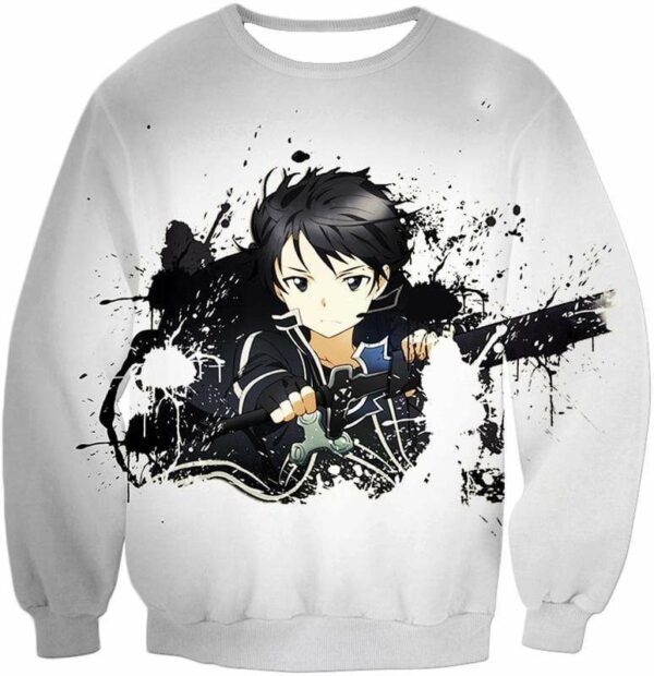 Sword Art Online Cool Hero Kirigaya Kazuto Aka Kirito Action White Hoodie - Sword Art Online Hoodie - Sweatshirt