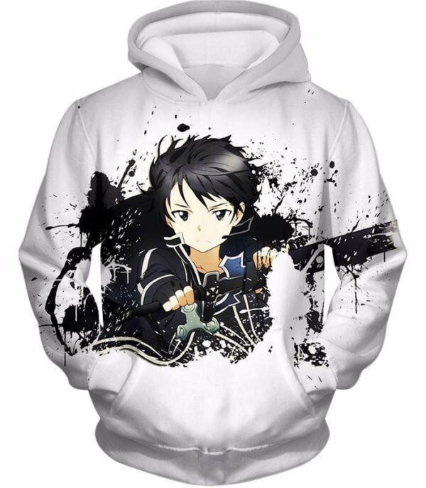 Sword Art Online Cool Hero Kirigaya Kazuto Aka Kirito Action White Hoodie - Sword Art Online Hoodie