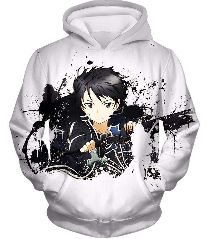 Sword Art Online Cool Hero Kirigaya Kazuto Aka Kirito Action White Hoodie - Sword Art Online Hoodie