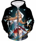 Sword Art Online Cute Anime Swordswoman Yuuki Asuna Graphic Hoodie - Sword Art Online Hoodie - Zip Up Hoodie