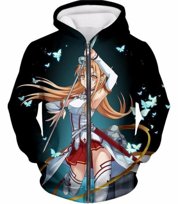 Sword Art Online Cute Anime Swordswoman Yuuki Asuna Graphic Zip Up Hoodie - Sword Art Online Hoodie