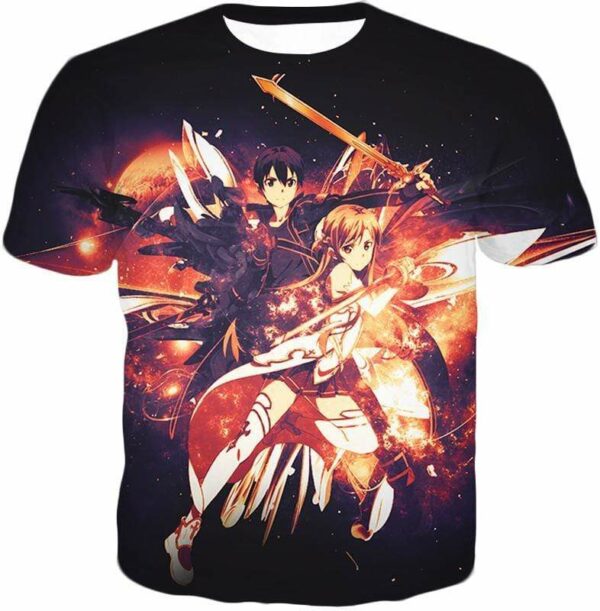 Sword Art Online Favourite Action Couple Kirito And Asuna Anime Graphic Hoodie - T-Shirt