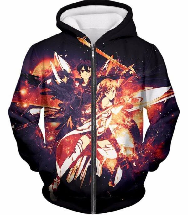 Sword Art Online Favourite Action Couple Kirito And Asuna Anime Graphic Hoodie - Zip Up Hoodie