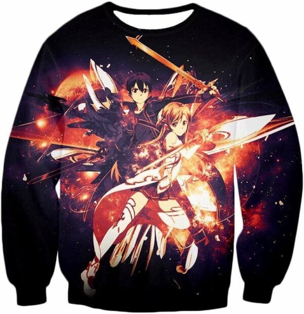 Sword Art Online Favourite Action Couple Kirito And Asuna Anime Graphic Zip Up Hoodie - Sweatshirt