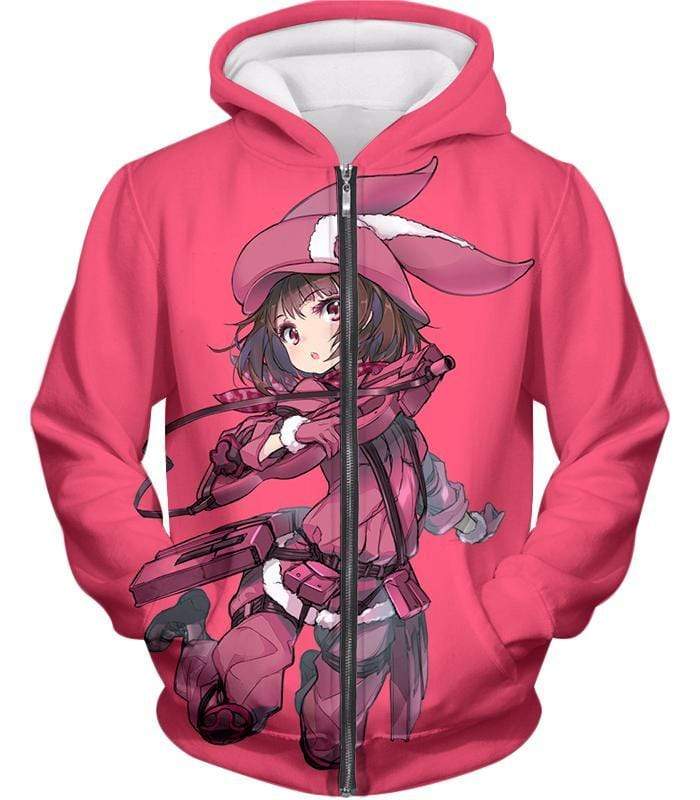 Sword Art Online Gun Gale Online Pink Devil Kohiruimaki Karen Aka LLENN Cool Promo Pink Zip Up Hoodie - Sword Art Online Zip Up Hoodie - Zip Up Hoodie