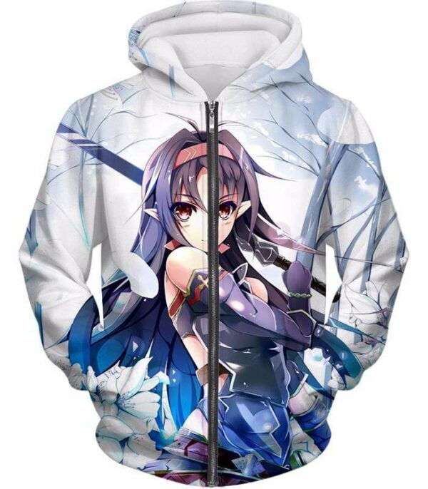 Sword Art Online Incredible VRMMORPG Player Yuuki Konno White Hoodie  - Sword Art Online Hoodie - Zip Up Hoodie