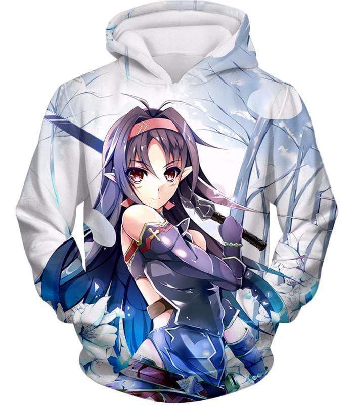 Sword Art Online Incredible VRMMORPG Player Yuuki Konno White Hoodie  - Sword Art Online Hoodie