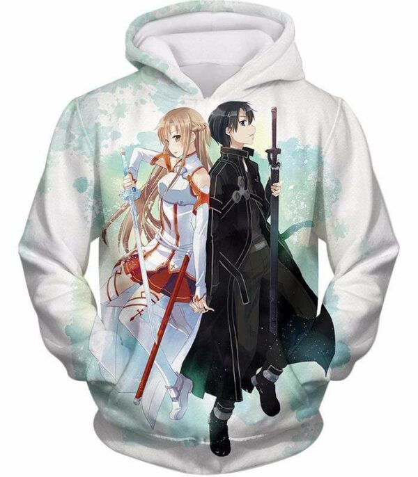 Sword Art Online Kirito And Asuna White Hoodie  - Sword Art Online Hoodie - Hoodie