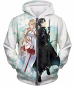 Sword Art Online Kirito And Asuna White Hoodie  - Sword Art Online Hoodie - Zip Up Hoodie