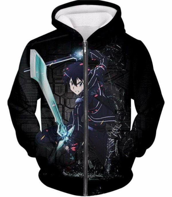 Sword Art Online Kirito Cool Sword Action Anime Graphic Hoodie - Zip Up Hoodie