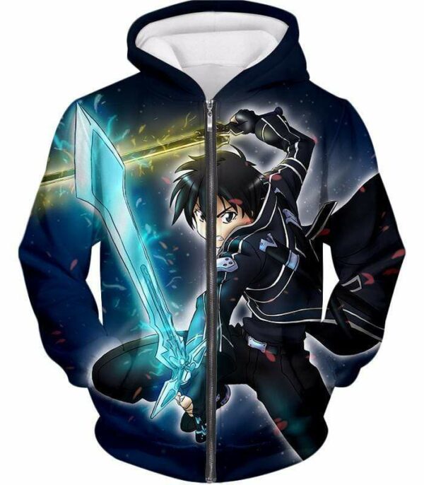 Sword Art Online Kirito Swordplay Action Graphic Hoodie - Sword Art OnlineHoodie - Zip Up Hoodie