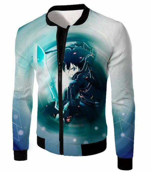 Sword Art Online Kirito Swordplay Action Online White Anime Hoodie - SAO Merch Hoodie - Jacket