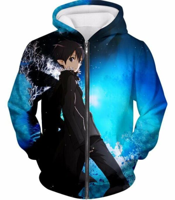 Sword Art Online Kirito The Black Swordsman Cool Anime Graphic Promo Hoodie - Sword Art Online Hoodie - Zip Up Hoodie