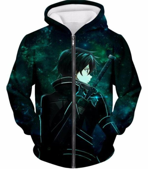 Sword Art Online Kirito The Black Swordsman Graphic Hoodie - SAO Merch Hoodie - Zip Up Hoodie