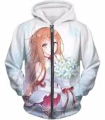 Sword Art Online Lovely Anime Girl Yuuki Asuna Cool Promo White Hoodie - SAO Merch Hoodie - Zip Up Hoodie