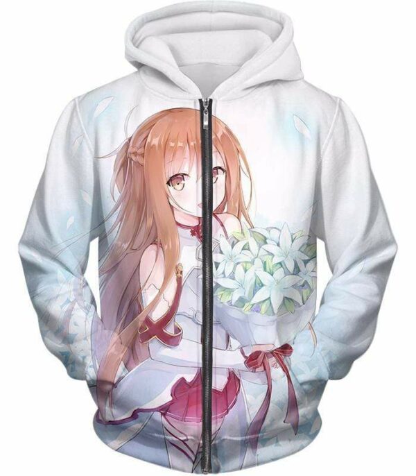 Sword Art Online Lovely Anime Girl Yuuki Asuna Cool Promo White Hoodie - SAO Merch Hoodie - Zip Up Hoodie