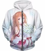 Sword Art Online Lovely Anime Girl Yuuki Asuna Cool Promo White Zip Up Hoodie - SAO Merch Zip Up Hoodie