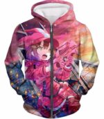 Sword Art Online Pink Devil LLENN Action Gun Gale Online Player Graphic Hoodie - SAO Merch Hoodie - Zip Up Hoodie