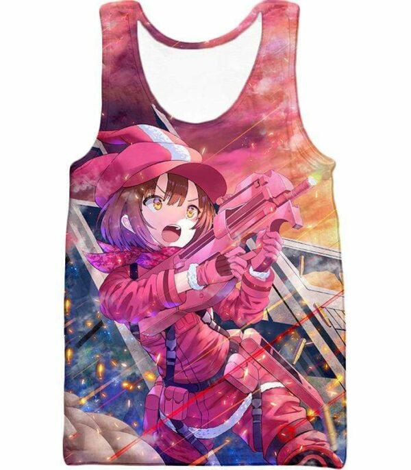 Sword Art Online Pink Devil LLENN Action Gun Gale Online Player Graphic Hoodie - SAO Merch Hoodie - Tank Top