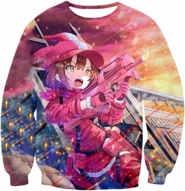 Sword Art Online Pink Devil LLENN Action Gun Gale Online Player Graphic Hoodie - SAO Merch Hoodie - Sweatshirt