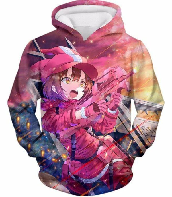 Sword Art Online Pink Devil LLENN Action Gun Gale Online Player Graphic Hoodie - SAO Merch Hoodie