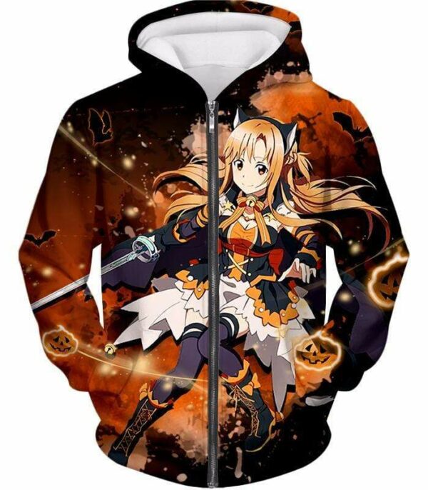 Sword Art Online Super Cute Character Yuuki Asuna Anime Graphic Hoodie - Sword Art Online Hoodie - Zip Up Hoodie