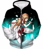 Sword Art Online Super Swordsman Asuna Cool Action Anime Graphic Hoodie - Zip Up Hoodie