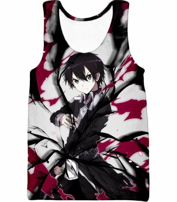 Sword Art Online The Black Swordsman Kiriti Aka Kirigaya Kazuto Cool Action Anime Zip Up Hoodie - Sword Art Online Hoodie - Tank Top