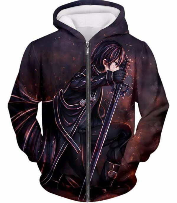 Sword Art Online The Black Swordsman Kirito Ultimate Action Graphic Promo Hoodie - Sword Art Online Hoodie - Zip Up Hoodie