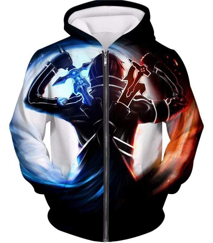 Sword Art Online Ultimate Player Kirito Aka The Black Swordsman Cool Graphic Action Zip Up Hoodie - Zip Up Hoodie