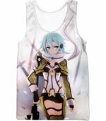 Sword Art Online Ultimate Sniper Gun Gale Online Player Asada Shino Cool White Zip Up Hoodie  - Sword Art Online Zip Up Hoodie - Tank Top