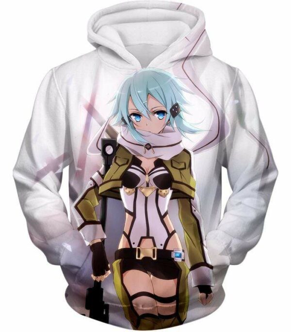 Sword Art Online Ultimate Sniper Gun Gale Online Player Asada Shino Cool White Zip Up Hoodie  - Sword Art Online Zip Up Hoodie - Hoodie