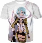 Sword Art Online Ultimate Sniper Gun Gale Online Player Asada Shino Cool White Hoodie  - Sword Art Online Hoodie - T-Shirt