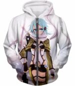 Sword Art Online Ultimate Sniper Gun Gale Online Player Asada Shino Cool White Hoodie  - Sword Art Online Hoodie - Zip Up Hoodie