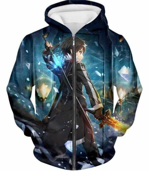 Sword Art Online Ultimate Swordsman Kirito Anime Action Graphic Promo Hoodie - Sword Art Online Hoodie - Zip Up Hoodie