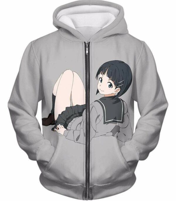 Sword Art Online Very Kirito Real Cousin Kirigaya Suguha Grey Anime Hoodie  - Sword Art Online Hoodie - Zip Up Hoodie