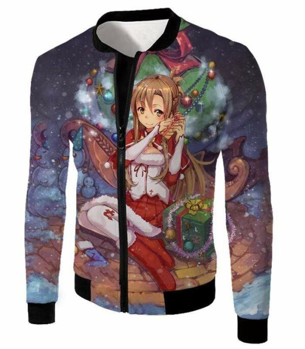Sword Art Online Yuuki Asuna Promo Christmas Theme Cool Graphic Zip Up Hoodie - Sword Art Online Zip Up Hoodie - Jacket