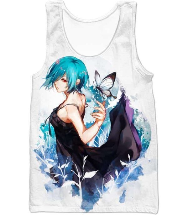 Tokyo Ghoul Beautiful Blue Haired Touka Kirishima Cool Promo White Hoodie - Tank Top