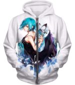 Tokyo Ghoul Beautiful Blue Haired Touka Kirishima Cool Promo White Hoodie - Zip Up Hoodie