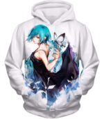 Tokyo Ghoul Beautiful Blue Haired Touka Kirishima Cool Promo White Zip Up Hoodie - Hoodie