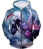 Tokyo Ghoul Cool Anime Graphic Promo Ken Kaneki Printed Hoodie - Zip Up Hoodie